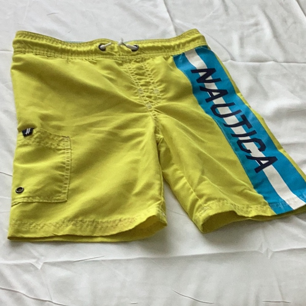 Nautica Kids Yellow Swim Trunks with Blue Stripe
